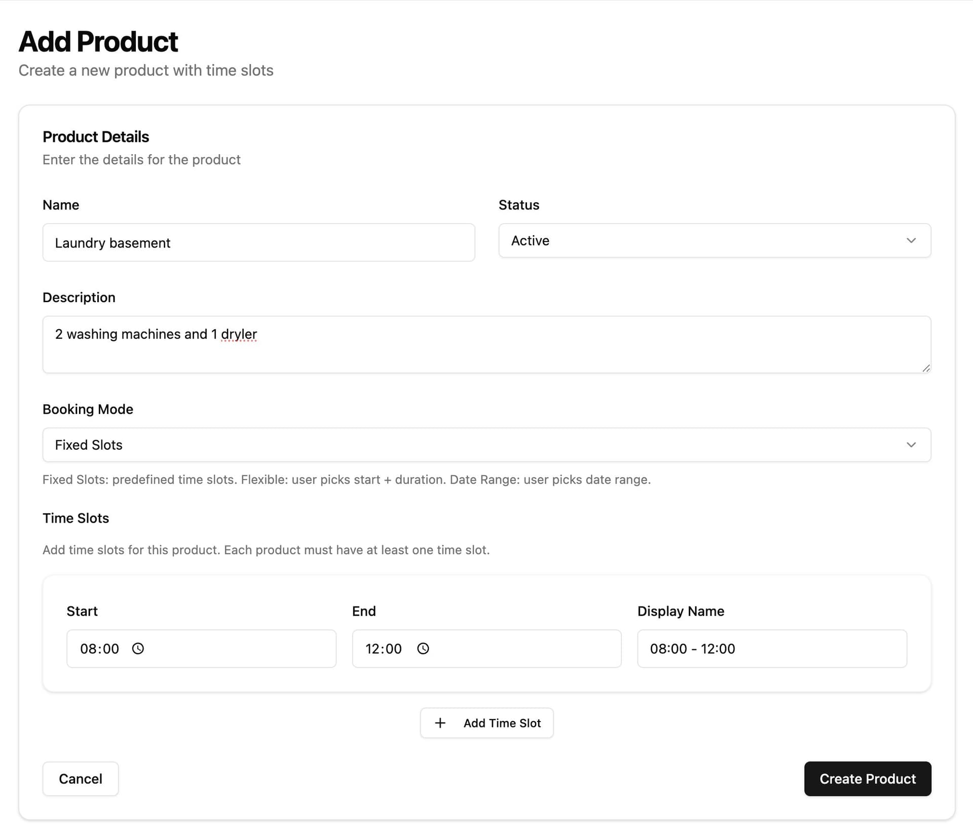 Booking Map admin dashboard showing resource creation form with fields for configuring bookable rooms, equipment, and vehicles